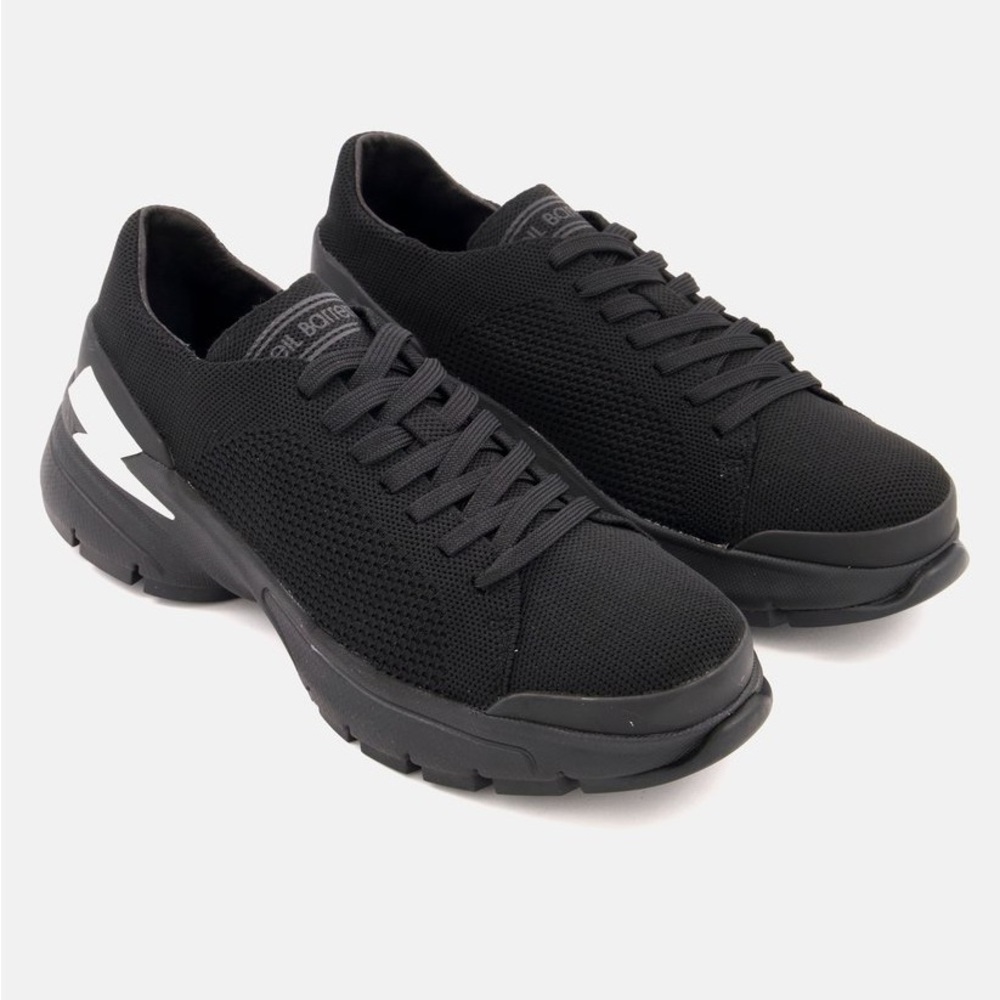 Men’s Neil Barrett Black Knit Bolt Lace Up Sneakers with Lightning Bolt Size 44 - Picture 3 of 5